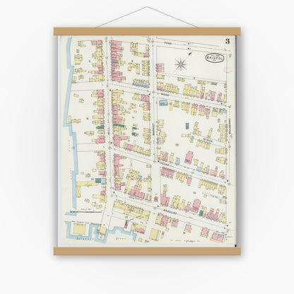 Old map wall art mockup — magnetic wood frame on white wall — Sanborn Fire Insurance Map from Bristol, Bucks County, Pennsylvania (1894), Sheet #0003