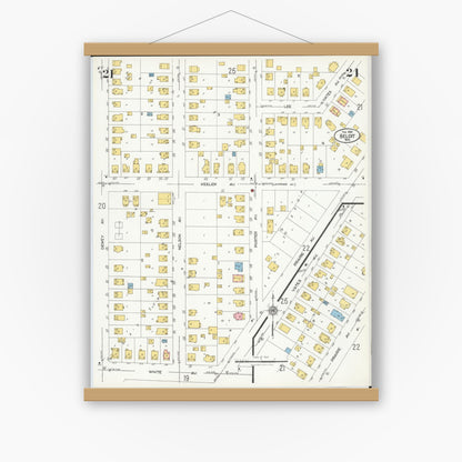 Old map wall art mockup — magnetic wood frame on white wall — Sanborn Fire Insurance Map from Beloit, Rock County, Wisconsin (1926), Sheet #0021
