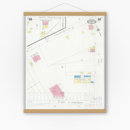 Old map wall art mockup — magnetic wood frame on white wall — Sanborn Fire Insurance Map from East Detroit, Macomb County, Michigan (1931), Sheet #0010