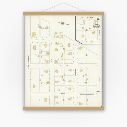 Old map wall art mockup — magnetic wood frame on white wall — Sanborn Fire Insurance Map from Garland, Dallas County, Texas (1915), Sheet #0006