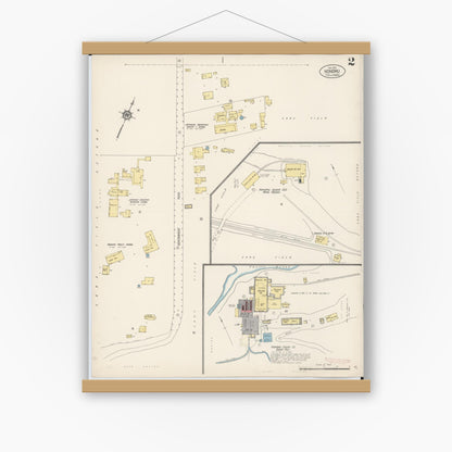 Old map wall art mockup — magnetic wood frame on white wall — Sanborn Fire Insurance Map from Honomu, Hawaii County, Hawaii (1914), Sheet #0002