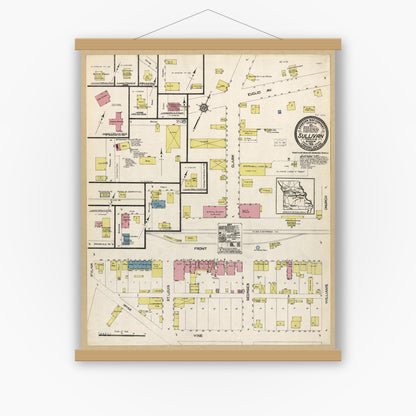 Old map wall art mockup — magnetic wood frame on white wall — Sanborn Fire Insurance Map from Sullivan, Franklin County, Missouri (1914), Sheet #0001