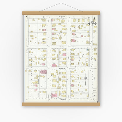 Old map wall art mockup — magnetic wood frame on white wall — Sanborn Fire Insurance Map from Mount Carroll, Carroll County, Illinois (1912), Sheet #0004
