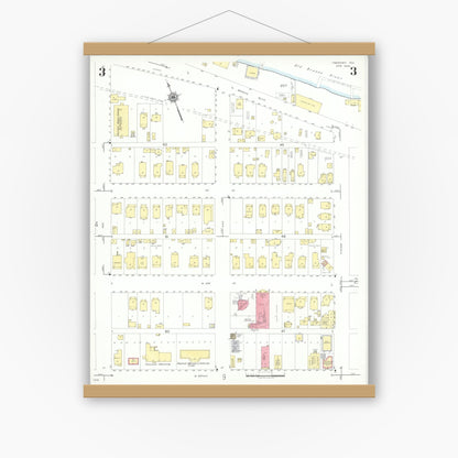 Old map wall art mockup — magnetic wood frame on white wall — Sanborn Fire Insurance Map from Freeport, Brazoria County, Texas (1943), Sheet #0003