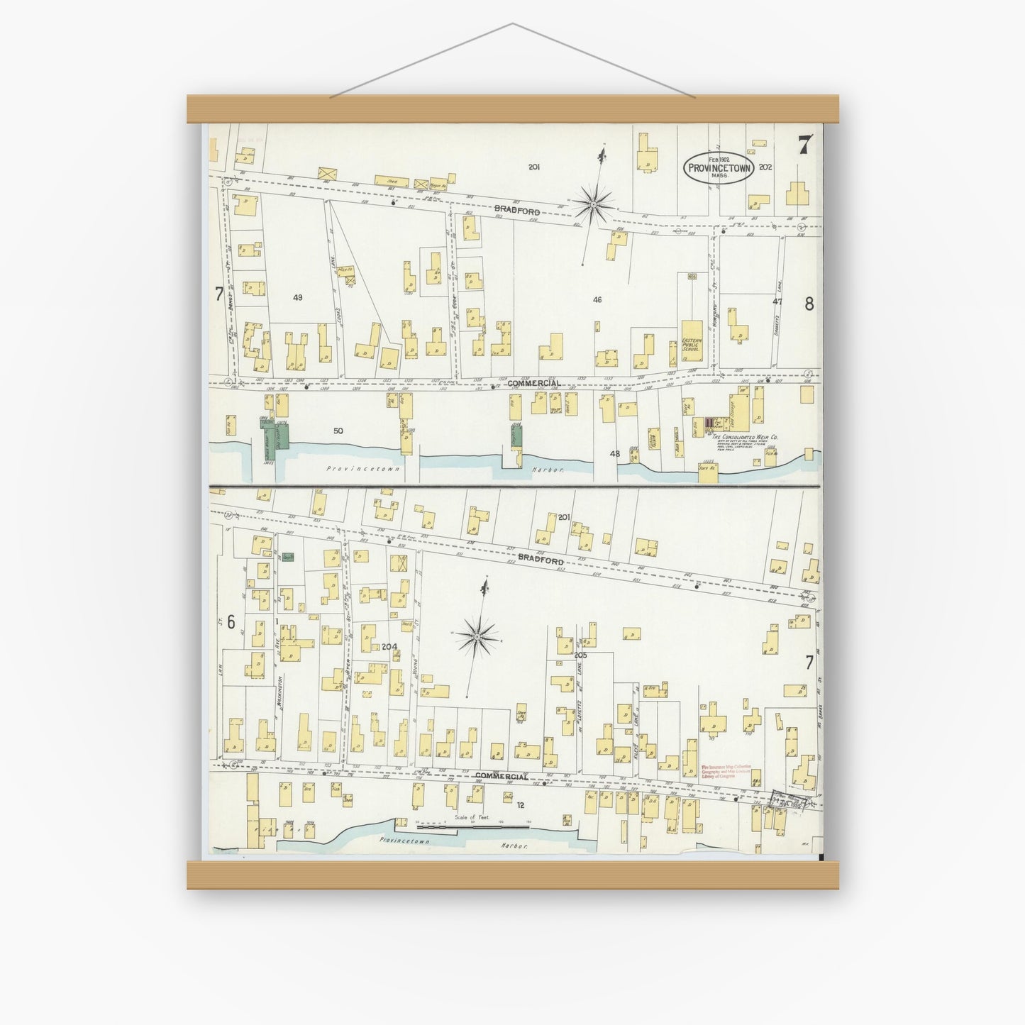 Old map wall art mockup — magnetic wood frame on white wall — Sanborn Fire Insurance Map from Provincetown, Barnstable County, Massachusetts (1902), Sheet #0007