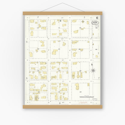 Old map wall art mockup — magnetic wood frame on white wall — Sanborn Fire Insurance Map from Arcata, Humboldt County, California (1908), Sheet #0006