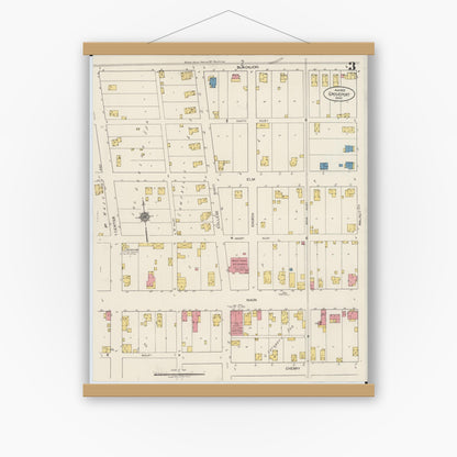 Old map wall art mockup — magnetic wood frame on white wall — Sanborn Fire Insurance Map from Groveport, Franklin County, Ohio (1922), Sheet #0003