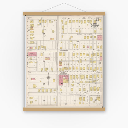 Old map wall art mockup — magnetic wood frame on white wall — Sanborn Fire Insurance Map from Alliance, Stark County, Ohio (1921), Sheet #0021