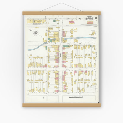 Old map wall art mockup — magnetic wood frame on white wall — Sanborn Fire Insurance Map from Lewisburg, Union County, Pennsylvania (1906), Sheet #0006