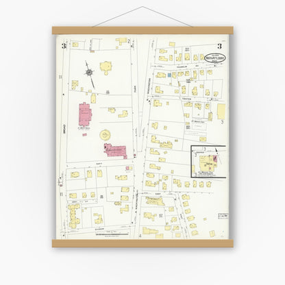 Old map wall art mockup — magnetic wood frame on white wall — Sanborn Fire Insurance Map from North Attleborough, Bristol County, Massachusetts (1924), Sheet #0003