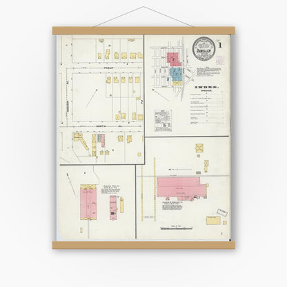 Old map wall art mockup — magnetic wood frame on white wall — Sanborn Fire Insurance Map from Dunellen, Middlesex County, New Jersey (1905), Sheet #0001