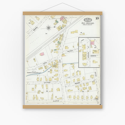 Old map wall art mockup — magnetic wood frame on white wall — Sanborn Fire Insurance Map from Medford, Middlesex County, Massachusetts (1892), Sheet #0010