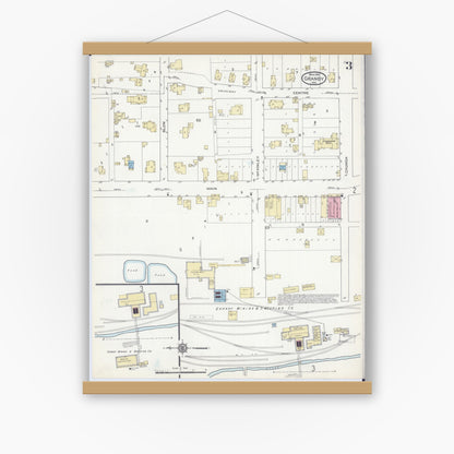 Old map wall art mockup — magnetic wood frame on white wall — Sanborn Fire Insurance Map from Granby, Newton County, Missouri (1914), Sheet #0003