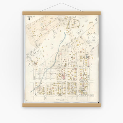 Old map wall art mockup — magnetic wood frame on white wall — Sanborn Fire Insurance Map from Gladewater, Gregg County, Texas (1938), Sheet #0004