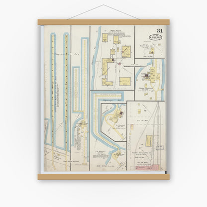 Old map wall art mockup — magnetic wood frame on white wall — Sanborn Fire Insurance Map from Ashland, Ashland County, Wisconsin (1895), Sheet #0031