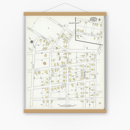 Old map wall art mockup — magnetic wood frame on white wall — Sanborn Fire Insurance Map from Hamlet, Richmond County, North Carolina (1920), Sheet #0006