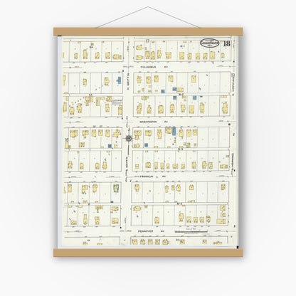 Old map wall art mockup — magnetic wood frame on white wall — Sanborn Fire Insurance Map from Grand Haven, Ottawa County, Michigan (1920), Sheet #0018