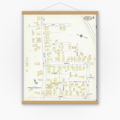 Old map wall art mockup — magnetic wood frame on white wall — Sanborn Fire Insurance Map from East Hampton, Hampshire County, Massachusetts (1910), Sheet #0003