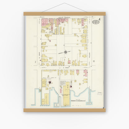 Old map wall art mockup — magnetic wood frame on white wall — Sanborn Fire Insurance Map from New Bern, Craven County, North Carolina (1913), Sheet #0004