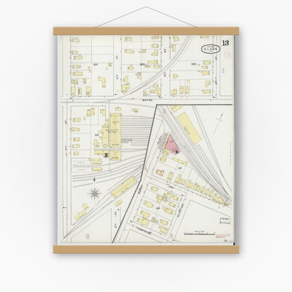 Old map wall art mockup — magnetic wood frame on white wall — Sanborn Fire Insurance Map from Olean, Cattaraugus County, New York (1894), Sheet #0013