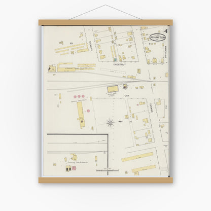 Old map wall art mockup — magnetic wood frame on white wall — Sanborn Fire Insurance Map from Assumption, Christian County, Illinois (1893), Sheet #0004