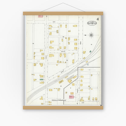 Old map wall art mockup — magnetic wood frame on white wall — Sanborn Fire Insurance Map from Brockway, Jefferson County, Pennsylvania (1904), Sheet #0004