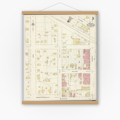 Old map wall art mockup — magnetic wood frame on white wall — Sanborn Fire Insurance Map from Cambridge, Henry County, Illinois (1913), Sheet #0003