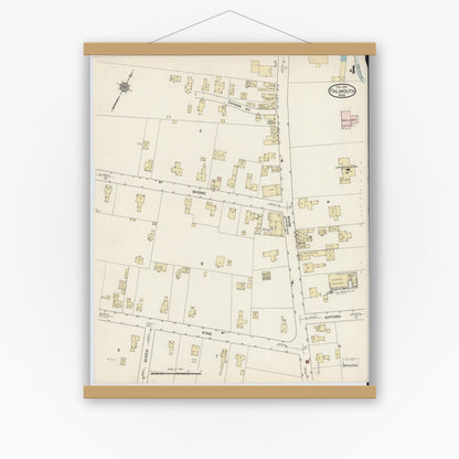 Old map wall art mockup — magnetic wood frame on white wall — Sanborn Fire Insurance Map from Falmouth, Barnstable County, Massachusetts (1914), Sheet #0004