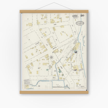 Old map wall art mockup — magnetic wood frame on white wall — Sanborn Fire Insurance Map from Stillwater, Washington County, Minnesota (1888), Sheet #0020