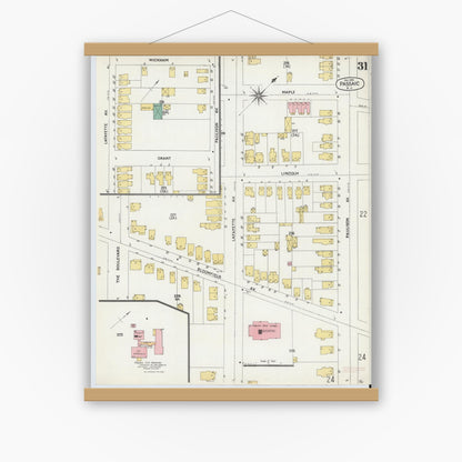 Old map wall art mockup — magnetic wood frame on white wall — Sanborn Fire Insurance Map from Passaic, Passaic County, New Jersey (1903), Sheet #0031