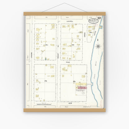 Old map wall art mockup — magnetic wood frame on white wall — Sanborn Fire Insurance Map from Napa, Napa County, California (1891), Sheet #0019