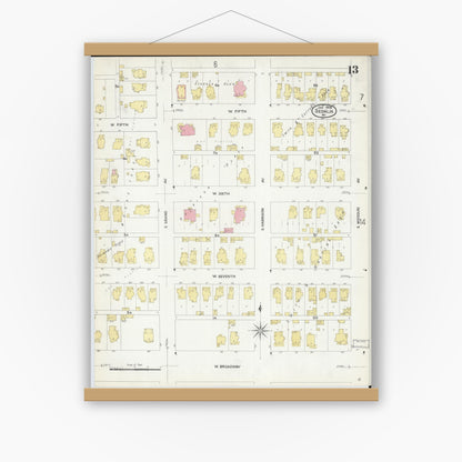 Old map wall art mockup — magnetic wood frame on white wall — Sanborn Fire Insurance Map from Sedalia, Pettis County, Missouri (1908), Sheet #0013