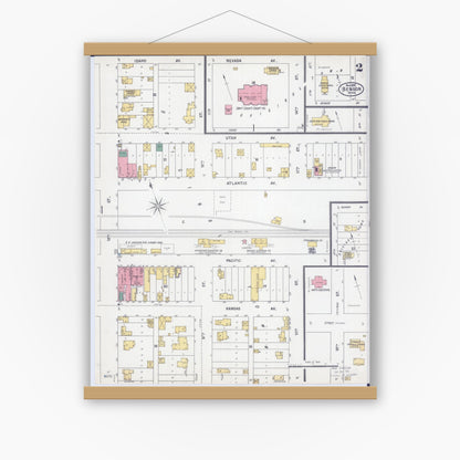 Old map wall art mockup — magnetic wood frame on white wall — Sanborn Fire Insurance Map from Benson, Swift County, Minnesota (1899), Sheet #0002