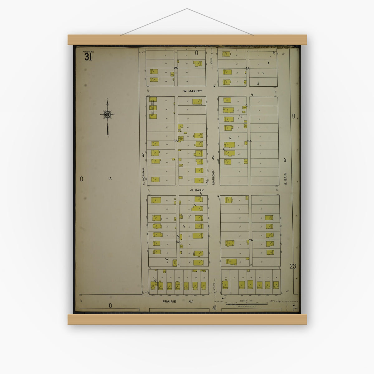 Old map wall art mockup — magnetic wood frame on white wall — Sanborn Fire Insurance Map from Kenosha, Kenosha County, Wisconsin. (1918), Sheet 35