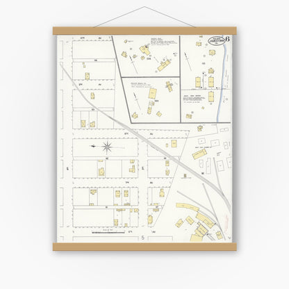 Old map wall art mockup — magnetic wood frame on white wall — Sanborn Fire Insurance Map from Jamestown, Tuolumne County, California (1908), Sheet #0006