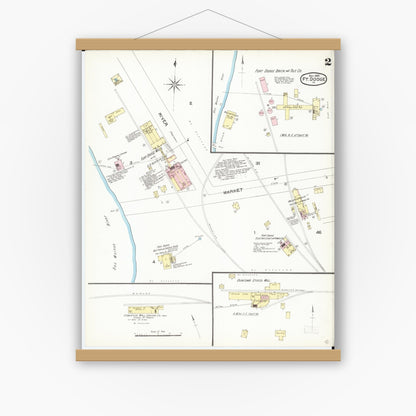 Old map wall art mockup — magnetic wood frame on white wall — Sanborn Fire Insurance Map from Fort Dodge, Webster County, Iowa (1892), Sheet #0002