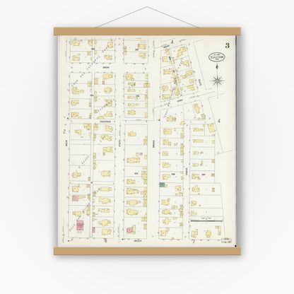Old map wall art mockup — magnetic wood frame on white wall — Sanborn Fire Insurance Map from Sullivan, Sullivan County, Indiana (1907), Sheet #0003