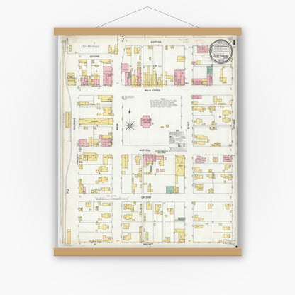 Old map wall art mockup — magnetic wood frame on white wall — Sanborn Fire Insurance Map from Scottsburg, Scott County, Indiana (1899) - Complete Map Set