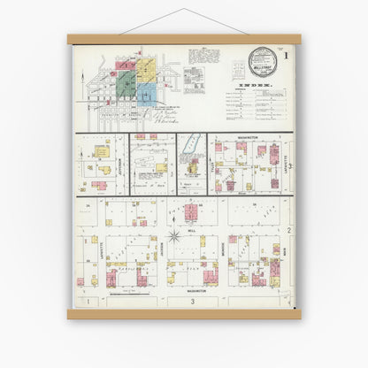 Old map wall art mockup — magnetic wood frame on white wall — Sanborn Fire Insurance Map from Millstadt, Saint Clair County, Illinois (1900) - Complete Map Set