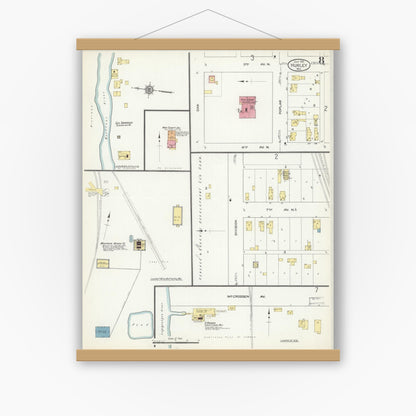 Old map wall art mockup — magnetic wood frame on white wall — Sanborn Fire Insurance Map from Hurley, Iron County, Wisconsin (1913), Sheet #0008