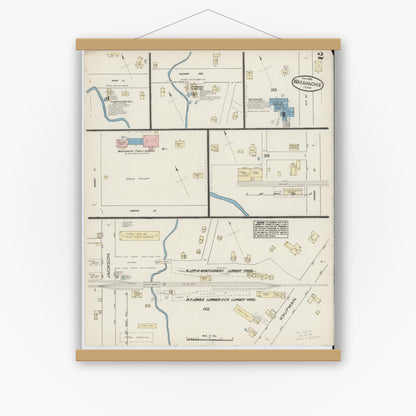 Old map wall art mockup — magnetic wood frame on white wall — Sanborn Fire Insurance Map from Waxahachie, Ellis County, Texas (1885), Sheet #0002