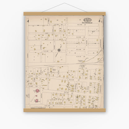 Old map wall art mockup — magnetic wood frame on white wall — Sanborn Fire Insurance Map from McGregor, McLennan County, Texas (1922), Sheet #0004