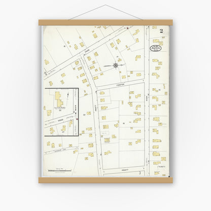 Old map wall art mockup — magnetic wood frame on white wall — Sanborn Fire Insurance Map from Avon, Norfolk County, Massachusetts (1916), Sheet #0002