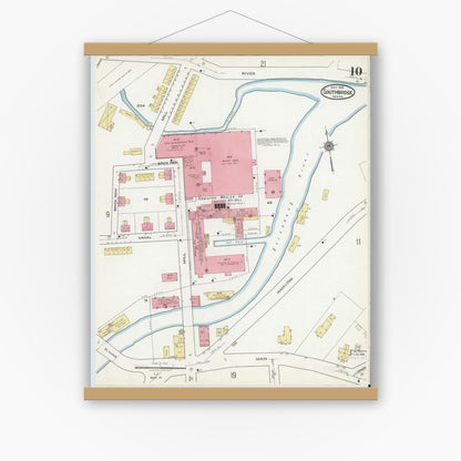 Old map wall art mockup — magnetic wood frame on white wall — Sanborn Fire Insurance Map from Southbridge, Worcester County, Massachusetts (1918), Sheet #0010