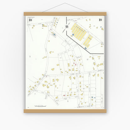 Old map wall art mockup — magnetic wood frame on white wall — Sanborn Fire Insurance Map from Lexington, Middlesex County, Massachusetts (1935), Sheet #0010