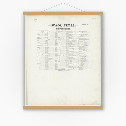 Old map wall art mockup — magnetic wood frame on white wall — Sanborn Fire Insurance Map from Waco, McLennan County, Texas (1893), Sheet #0001