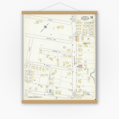 Old map wall art mockup — magnetic wood frame on white wall — Sanborn Fire Insurance Map from Arlington, Middlesex County, Massachusetts (1914), Sheet #0021