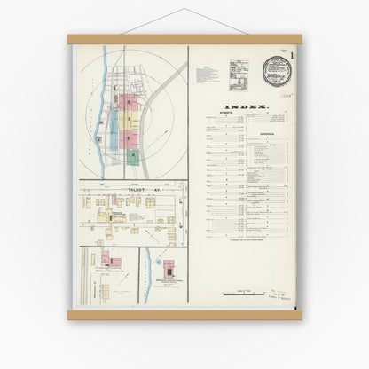 Old map wall art mockup — magnetic wood frame on white wall — Sanborn Fire Insurance Map from Braddock, Allegheny County, Pennsylvania (1891) - Complete Map Set