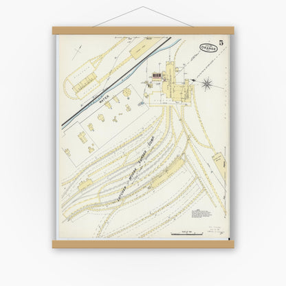 Old map wall art mockup — magnetic wood frame on white wall — Sanborn Fire Insurance Map from Orange, Orange County, Texas (1891), Sheet #0005