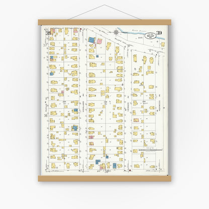 Old map wall art mockup — magnetic wood frame on white wall — Sanborn Fire Insurance Map from Beloit, Rock County, Wisconsin (1926), Sheet #0039